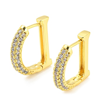 Initial Letter D Clear Cubic Zircon Hoop Earrings, Brass Earrings for Women, Real 18K Gold Plated, 21x19x4mm