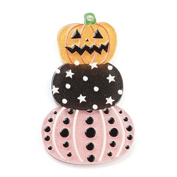 Halloween Printed Acrylic Pendants, with Glitter Powder, Pumpkin, 44.5x26x2mm, Hole: 1.5mm