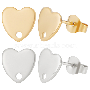 Golden & Stainless Steel Color Heart 304 Stainless Steel Stud Earring Findings