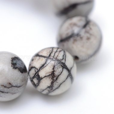 Round Natural Black Silk Stone/Netstone Bead Strands(X-G-R345-6mm-20)-4