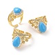 Synthetic Turquoise Crown Open Cuff Ring with Crystal Rhinestone(RJEW-A011-09G)-1