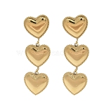 PVD Vacuum Plating 304 Stainless Steel Stud Earrings for Women, Long-Lasting Plated, Heart Drop Earrings, Golden, 48x15mm(EJEW-C120-02G)