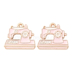 Alloy Enamel Pendants, Sewing Machine Charms, Light Gold, Pink, 19x21x1mm, Hole: 1.8mm(AL-CBA2679-02KCG-01)