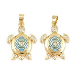 Brass Clear Cubic Zirconia Enamel Pendants, Tortoise with Heart Charms, Real 18K Gold Plated, 21x15.5x3.5mm, Hole: 4x2.5mm(KK-E800-06A-G)