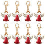 10Pcs Alloy Enamel Pendant Decorations, with Alloy Lobster Claw Clasps, Angel, Golden, Red, 36mm(HJEW-YW00277-02)