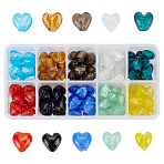 Valentine Gifts for Her Ideas Handmade Silver Foil Glass Beads, Heart, Mixed Color, 12x12x8mm, Hole: 2mm, 10 colors, 10pcs/color, 100pcs/box(FOIL-OC0001-01)