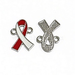 Two Tone Alloy Enamel Awareness Ribbon Links Connector Charms, Red, 21x14mm(ENAM-H001-08P)