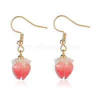 3D Resin Flower Dangle Earrings, Real 18K Gold Plated 304 Stainless Steel Jewelry for Women, Coral, 31mm, Pin: 0.7mm(EJEW-SW00019-02)