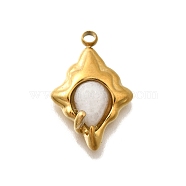 Natural Quartz Crystal Pendants, 304 Stainless Steel Rock Crystal Rhombus Charms, Real 18K Gold Plated, 21x14x4.5mm, Hole: 2mm(STAS-D310-03G-01)