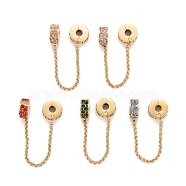 304 Stainless Steel Flat Round Safety Chain Clip Lock Stopper Charms, European Clasps, with Rhinestone, Golden, for European Charm Bracelets, Mixed Color, 82mm, Hole: 3.5mm(STAS-C047-08G)