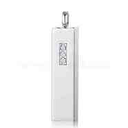 Openable Stainless Steel Rhinestone Memorial Urn Ashes Bottle Pendant, Rectangle, Stainless Steel Color, 38x8mm(BOTT-PW0005-29B)