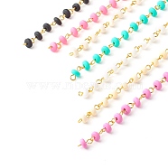 Handmade Polymer Clay Beaded Chain, Link Chain, with Golden Iron Eye Pin, for Bracelet Necklace Making, Mixed Color, 7x3.5mm, about 3.28Feet/strand(1m)/strand(AJEW-JB00999)