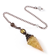 Synthetic Yellow Quartz & Resin Hexagonal Pointed Dowsing Pendulums, Cone, Red Copper, 250mm(PW-WG7D05E-03)