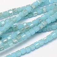 Imitation Jade Faceted Cube Half Rainbow Plated Electroplate Glass Beads Strands, Pale Turquoise, 2x2x2mm, Hole: 0.5mm, about 200pcs/strand, 15.7 inch(X-EGLA-E041-2mm-HR07)