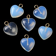 Opalite Pendants, Heart Charms with Golden Plated Brass Loops, 15~15.5x12~12.5x4.5~5.5mm, Hole: 2mm(G-E603-01G-09)