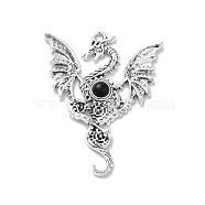 Tibetan Style Alloy Pendants, Dragon Charms with Resin, Antique Silver, Black, 48.5x37.5x5mm, Hole: 2mm(PALLOY-O002-15B-AS)