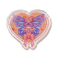 Valentine's Day Transparent Printed Acrylic Pendants, Heart Charm, Butterfly, 37.5x40x2mm, Hole: 2mm(OACR-Q187-01C)