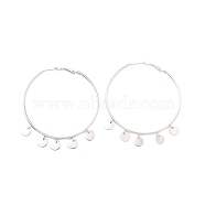 304 Stainless Steel Hoop Earrings, with Round Pendants, for Women, Platinum, 70x60x2mm, Pin: 0.8mm(EJEW-M208-01P)