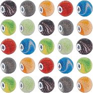 Resin Beads, with Silver Plasted Alloy Cores, Round, Mixed Color, 16x15mm, Hole: 3mm, 7 Colors, 8pcs/color, 56pcs/box(RESI-NB0001-21)