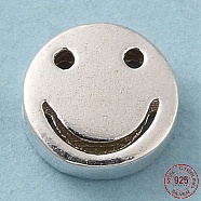925 Sterling Silver Beads, Flat Round with Smiling Face, with S925 Stamp, Silver, 8x3mm, Hole: 1.5mm(STER-M111-01B-S)