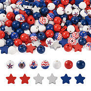 220Pcs Independence Day Theme Spray Painted Natural Wood Beads, Printed Beads, Round, Mixed Color, 15.5~19x15~20x6~16mm, Hole: 2.5~4mm(WOOD-TA0001-73)