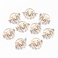 304 Stainless Steel Links Connectors, Laser Cut, Flat Round with Spider, Rose Gold, 14x17x1mm, Jump Ring: 3x0.4mm, 2.2mm inner diameter(STAS-S116-111RG)