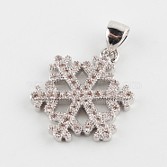 Snowflake Brass Micro Pave Cubic Zirconia Pendants, Platinum, 19x15x2mm, Hole: 4.5x2mm(X-ZIRC-P002-52P)
