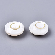 Natural Freshwater Shell Beads, with Golden Plated Brass Etched Metal Embellishments, Flat Round, Seashell Color, Letter.C, 8x3~5mm, Hole: 0.5~07mm(SHEL-S266-12C)