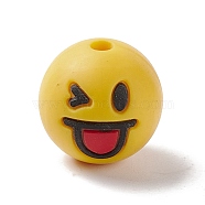 Silicone Beads, Baby Chewing Beads For Teethers, Round with Smiling Face, Yellow, 15.5mm, Hole: 2mm(DIY-B051-01E)