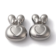 Tarnish Resistant 304 Stainless Steel Beads, Rabbit with Bowknot & Heart, Stainless Steel Color, 17x13x7mm, Hole: 1.2mm(STAS-I305-199P)