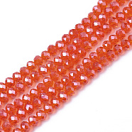 Electroplate Glass Beads Strands, Pearl Luster Plated, Faceted, Rondelle, Orange Red, 4x3mm, Hole: 0.4mm, about 113~115pcs/strand, 41~42cm(EGLA-A034-T4mm-A21)