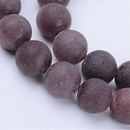 Natural Purple Aventurine Beads Strands, Round, Frosted, 8~8.5mm, Hole: 1mm, about 47pcs/strand, 15.5 inch(G-Q462-8mm-15)