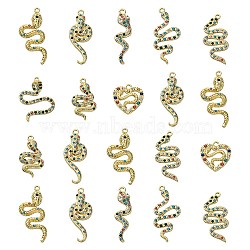 16Pcs 8 Styles Alloy Rhinestone Pendants, Snake, Light Gold, Mixed Color, 34~42.5x12~27x3~4.5mm, Hole: 2.2~2.6mm, 2Pcs/style(ALRI-CJ0001-06)