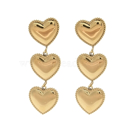 PVD Vacuum Plating 304 Stainless Steel Stud Earrings for Women, Long-Lasting Plated, Heart Drop Earrings, Golden, 48x15mm(EJEW-C120-02G)