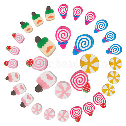 SUNNYCLUE 160Pcs 8 Colors Handmade Polymer Clay Beads, Ice Cream & Candy & Flat Round & Cake with Strawberry, Elastic Crystal Thread, Mixed Color, 20pcs/color(CLAY-SC0001-40)
