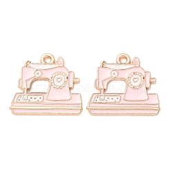 Alloy Enamel Pendants, Sewing Machine Charms, Light Gold, Pink, 19x21x1mm, Hole: 1.8mm(AL-CBA2679-02KCG-01)