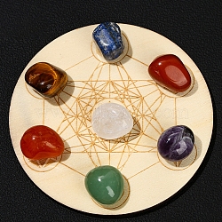 Wood & Natural Gemstone Seven Star Array Plate, Reiki Energy Stone Display Decoration, for Healing Meditation, Flat Round, 10~20mm(PW-WG58157-01)