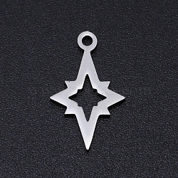 201 Stainless Steel Laser Cut Pendants, Hollow Star, Stainless Steel Color, 17x10x1mm, Hole: 1.5mm(STAS-S105-T906-1)
