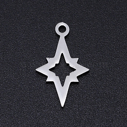 Non-Tarnish 201 Stainless Steel Laser Cut Pendants, Hollow Star, Stainless Steel Color, 17x10x1mm, Hole: 1.5mm(STAS-S105-T906-1)