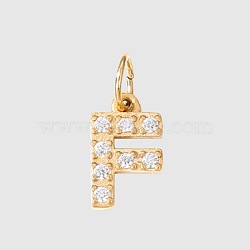 Stainless Steel Cubic Zirconia Pendants with Jump Rings, Real 14K Gold Plated, Long-Lasting Plated, Letter F, 8mm(X-FIND-PW0024-08F)