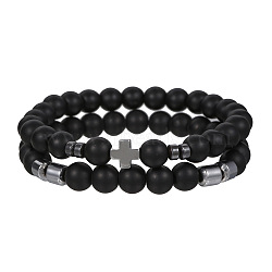 Volcano Stone Black Matte Black Gallstone Wood Beads Bracelet Set Combination Hip Hop Elastic Bracelet Bracelet Bracelet(WQ1083-2)