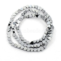 Grade A Electroplate Non-magnetic Synthetic Hematite Heart Beads Strands, Silver Plated, 4x4x2mm, Hole: 1mm, about 113pcs/strand, 14.96 inch(G-O002-02A)