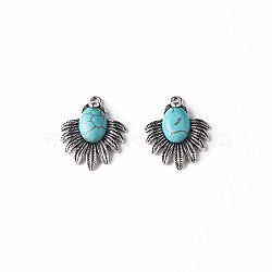 Synthetic Turquoise Pendants, with Aolly Findings, Cadmium Free & Nickel Free & Lead Free, Fish, Antique Silver, Sky Blue, 29x24x6mm, Hole: 2mm(PALLOY-N157-033)