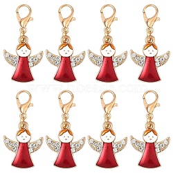 10Pcs Alloy Enamel Pendant Decorations, with Alloy Lobster Claw Clasps, Angel, Golden, Red, 36mm(HJEW-YW00277-02)