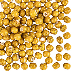 120Pcs Handmade Porcelain Beads, Round, Bright Glazed Porcelain, Goldenrod, 6~7x5~6mm, Hole: 2mm(PORC-LT0001-13C)