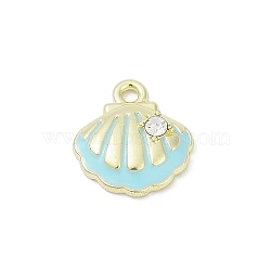 Rack Plating Alloy Enamel and Rhinestone Pendants, Cadmium Free & Nickel Free & Lead Free, Shell Shape, Golden, Sky Blue, 13x12x3.5mm, Hole: 1.5mm(PALLOY-R151-40G-05)