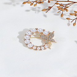 1Pc Zinc Alloy Kilt Pins, with Resin Pearl & Rhinestone, Ring, 41x37.5mm(JEWB-LP0004-87)