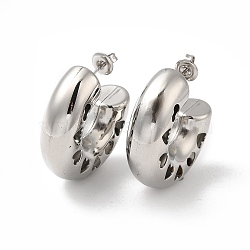 Tarnish Resistant 304 Stainless Steel Round with Heart Stud Earrings, Half Hoop Earrings, Stainless Steel Color, 31x10mm(EJEW-Z022-24P)