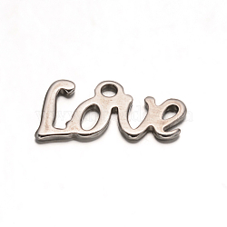 304 Stainless Steel Charms, Word Love, Stainless Steel Color, 12.2x6.5x0.8mm, Hole: 1.2mm(STAS-M221-04P)