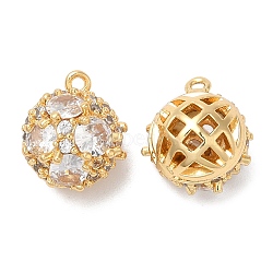 Brass Micro Pave Cubic Zirconia Charms, Round, Real 18K Gold Plated, 12x11x10mm, Hole: 1mm(KK-B074-19G)